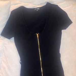 Romper with Gold Zipper - Black